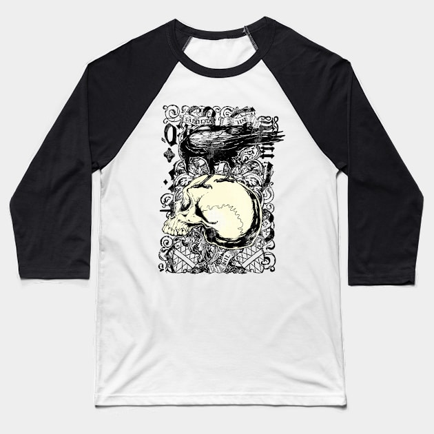 Crow Skull Baseball T-Shirt by drewbacca